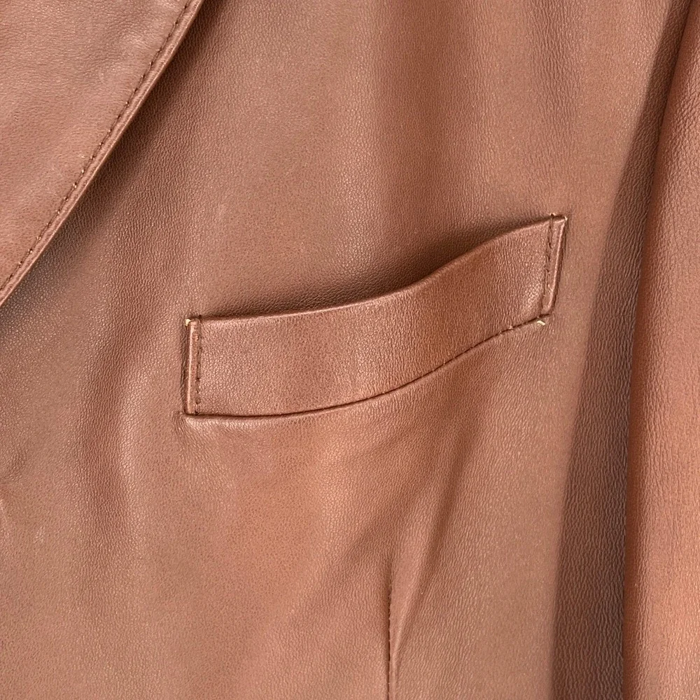 Stafford Brown Genuine Leather Blazer Jacket Mens‎ M Y2K Minimalist Sport Coat